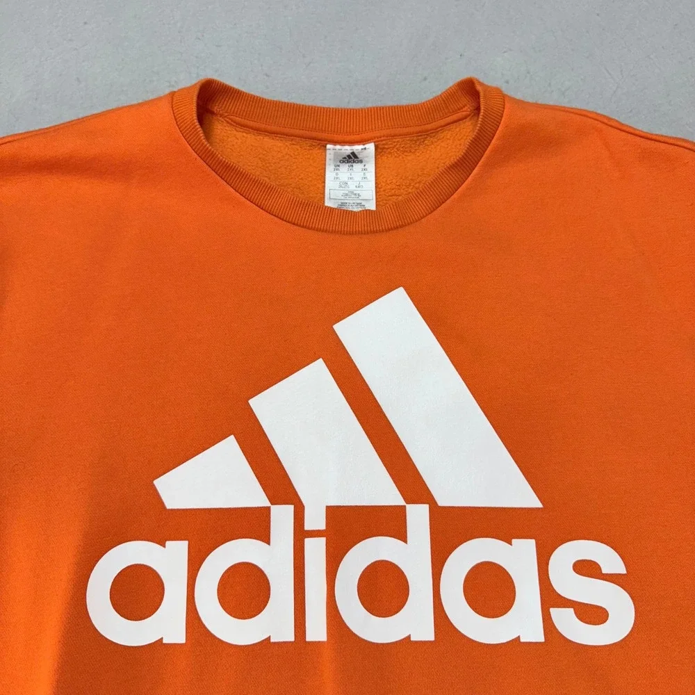 Adidas Crewneck‎ Sweatshirt Pullover Jumper Orange White Logo Mens 2XL